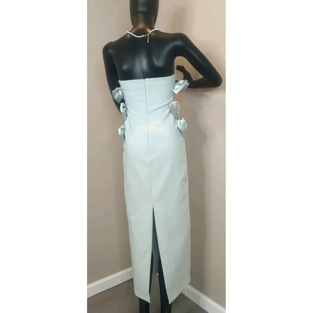 Zara Women‎ Pastel Green Sleeveless Open Side Satin Bows Lined midi Dress Size S